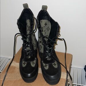 Louis Vuitton Black and Olive Combat Boots